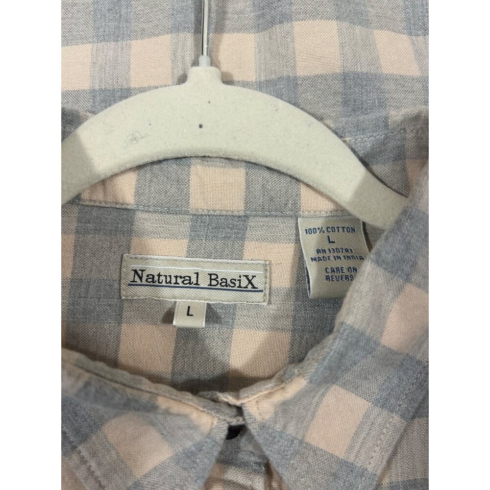 Natural Basix Men's Large Cotton Button-Up Plaid Long Sleeve Shirt - Picture 3 of 9